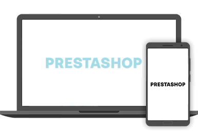 PrestaShop logo on a laptop and smartphone
