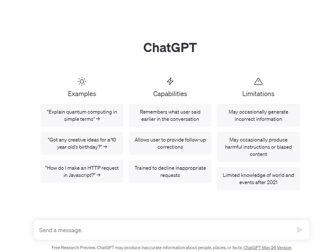 Screenshot of the ChatGPT user interface Screenshot of the ChatGPT user interface