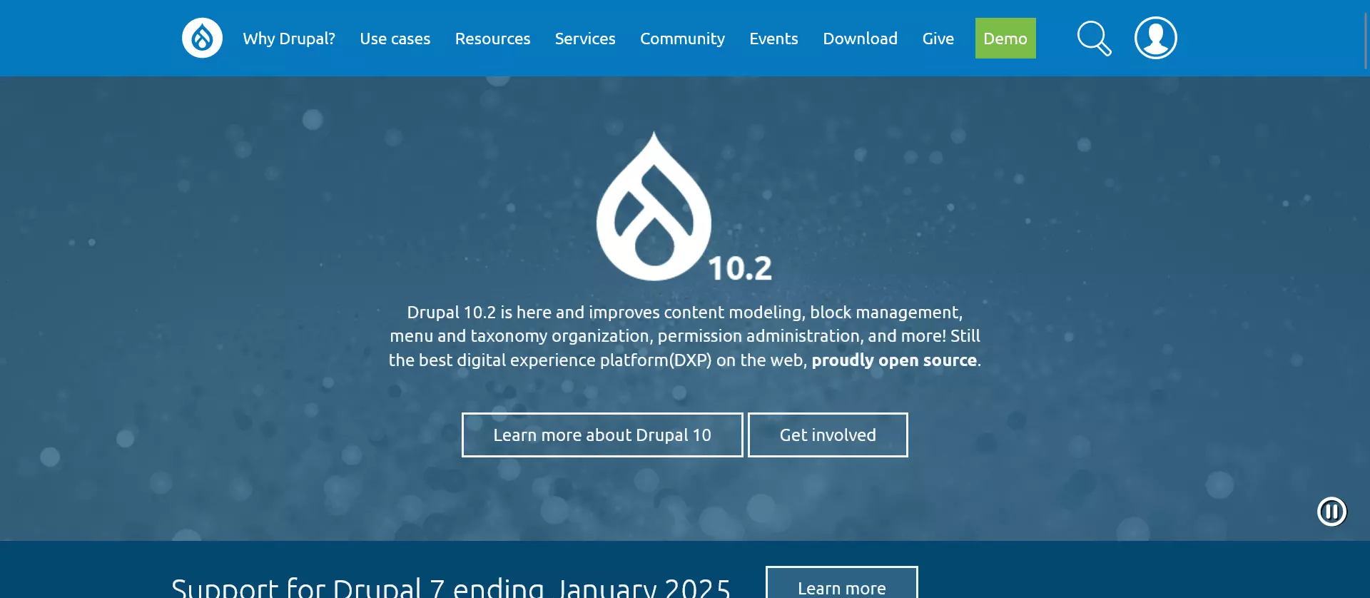Homepage of the Drupal website Homepage of the Drupal website