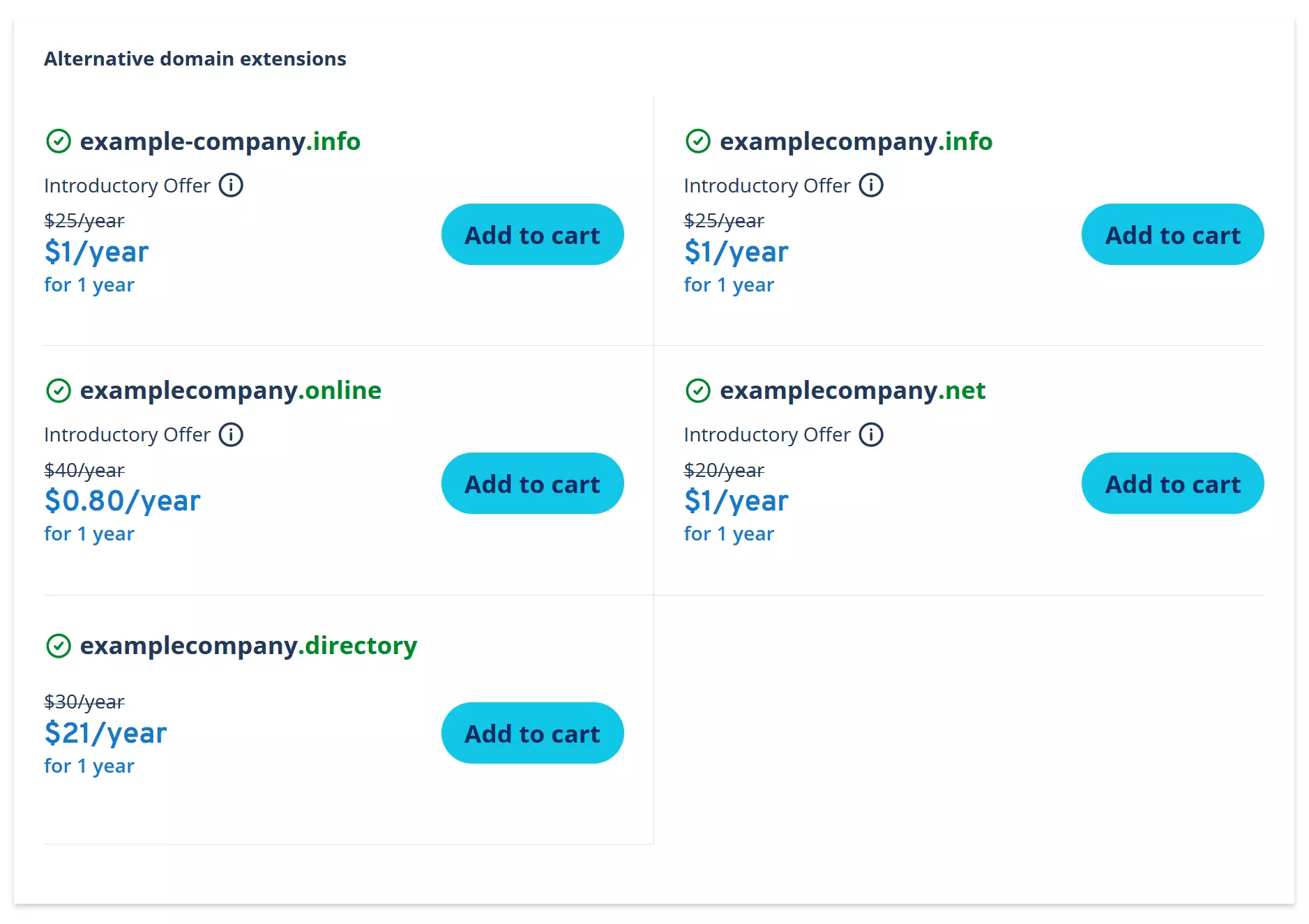IONOS gives suggestions for other options IONOS gives suggestions for other options