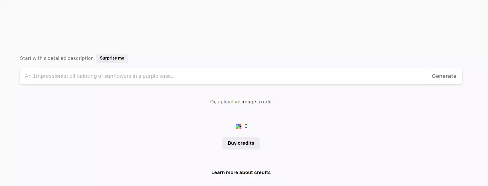 Screenshot of the DALL E 2 user interface Screenshot of the DALL E 2 user interface