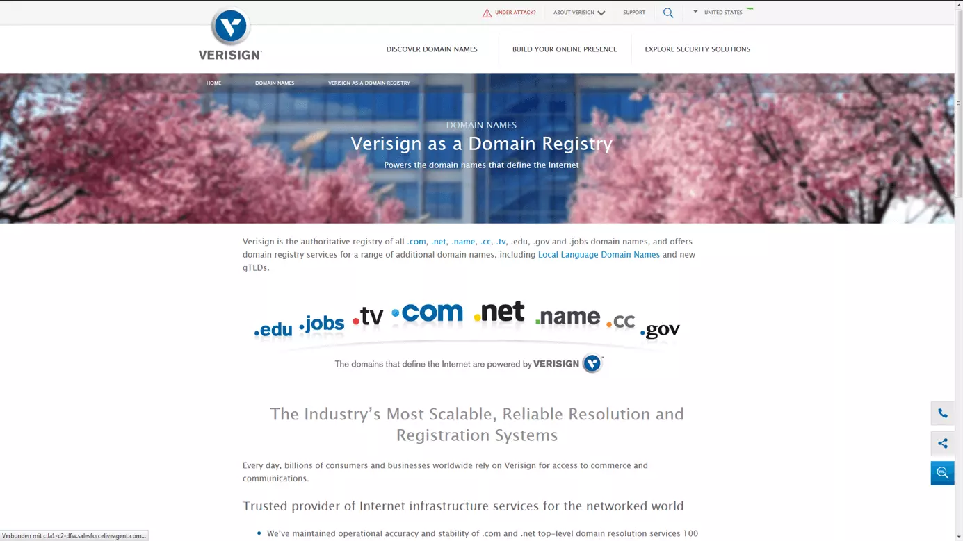 Homepage of the website Verisign.com Homepage of the website Verisign.com