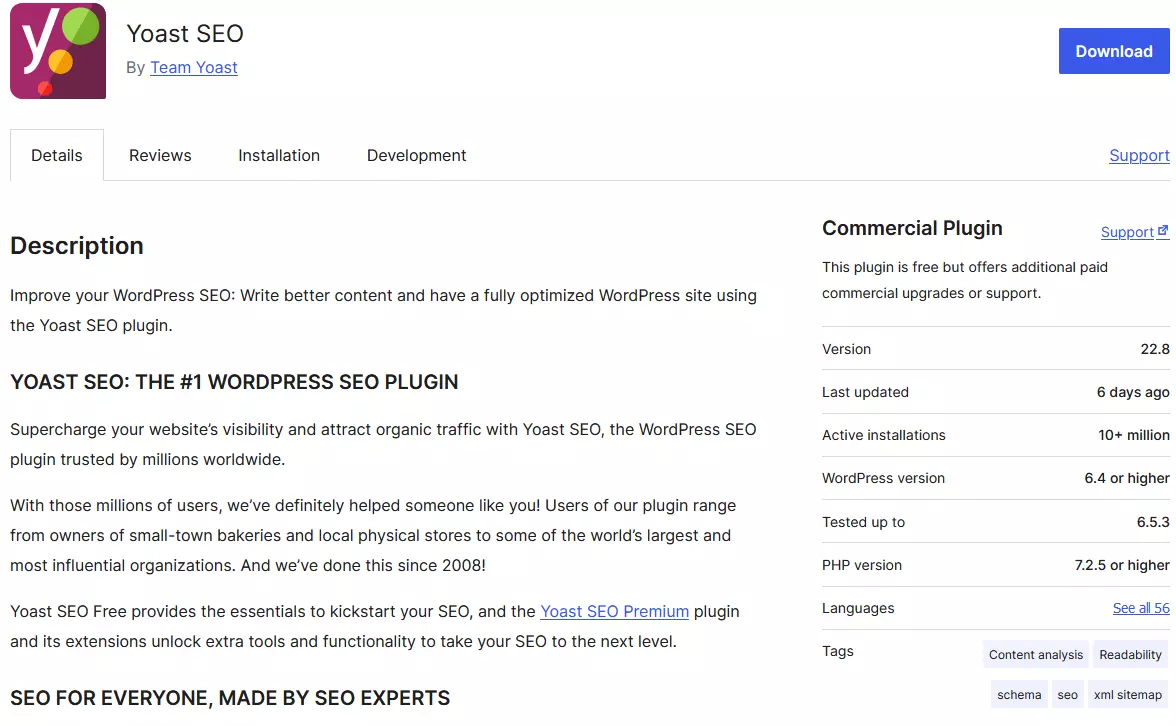 Yoast plugin description on WordPress.org Yoast plugin description on WordPress.org