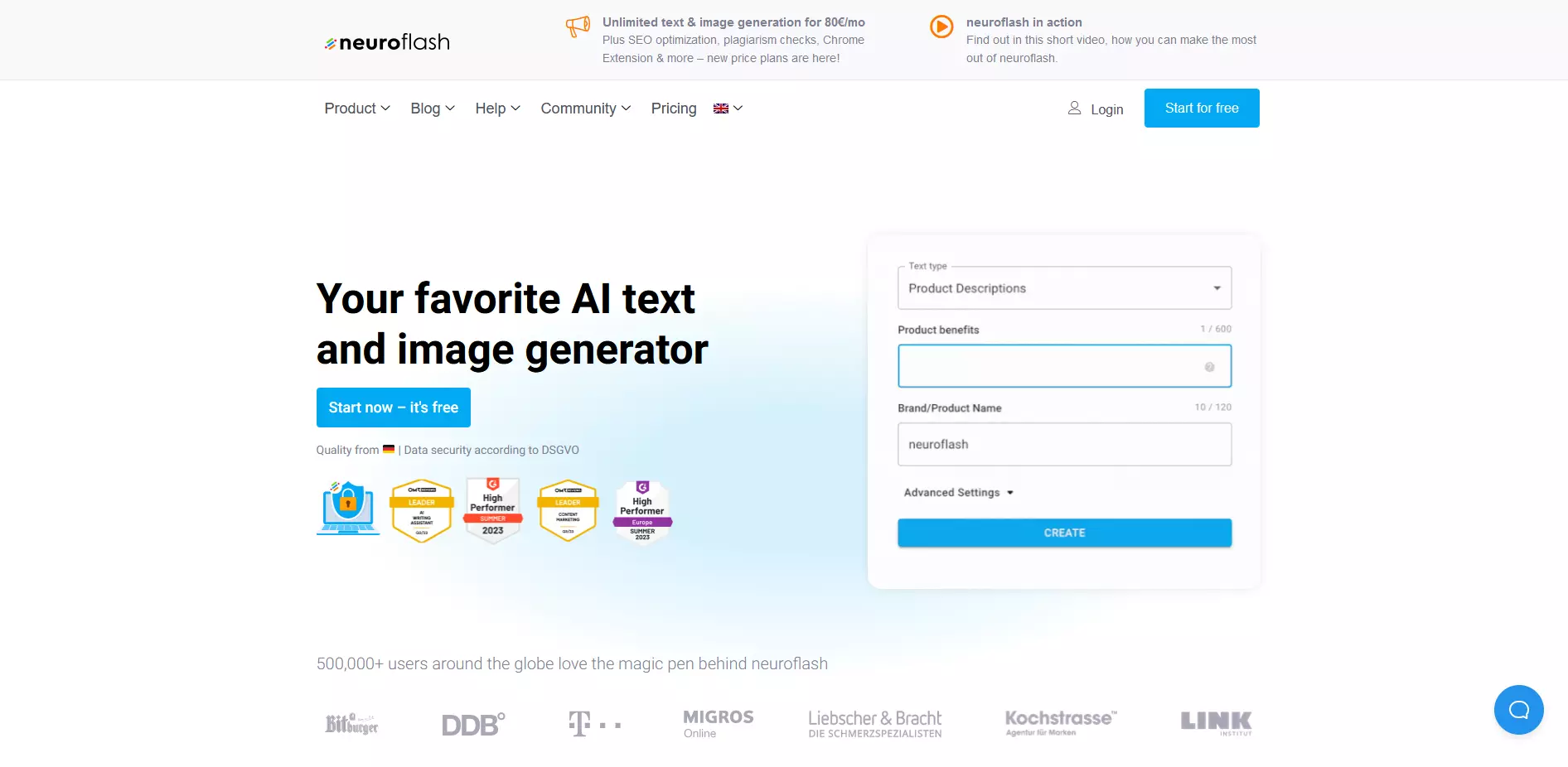 Screenshot of Neuroflash UI Screenshot of Neuroflash UI
